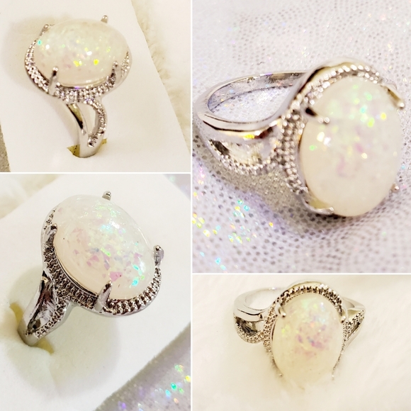 Silver Plated opal ring size 9 - Picture 3 of 9